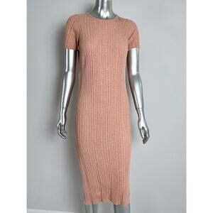 Naked Cashmere Midi Dress Rib Knit Crew Neck Blush Pink Cotton S
